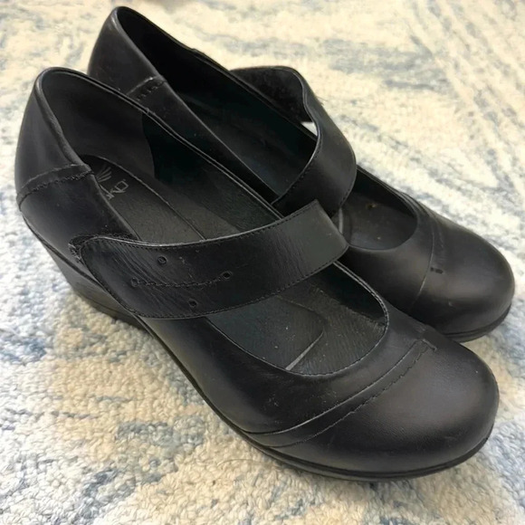 Dansko Ruby Burnished Nappa Leather Mary Jane Wedge Pump Shoes Black Women's 40 - Picture 1 of 5
